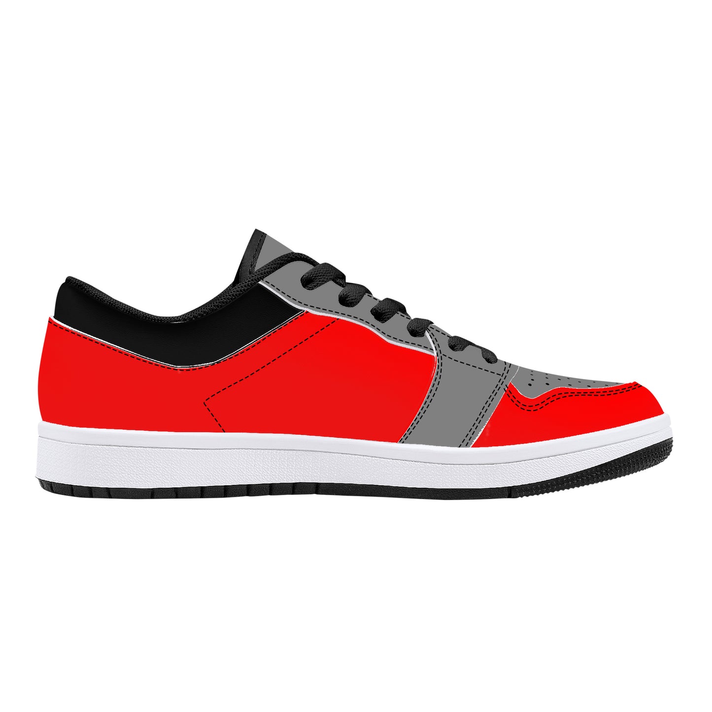 TG Fire Red and Gray and Black Low-Top Leather Sneakers